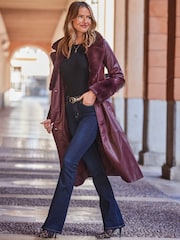 Sosandar Red Leather Coat With Faux Fur Trim - Image 2 of 5