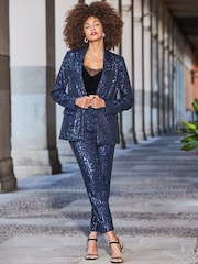 Sosandar Blue Sequin Blazer - Image 4 of 5
