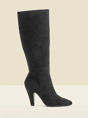 Sosandar Black Suede Knee High Heeled Boots - Image 1 of 4