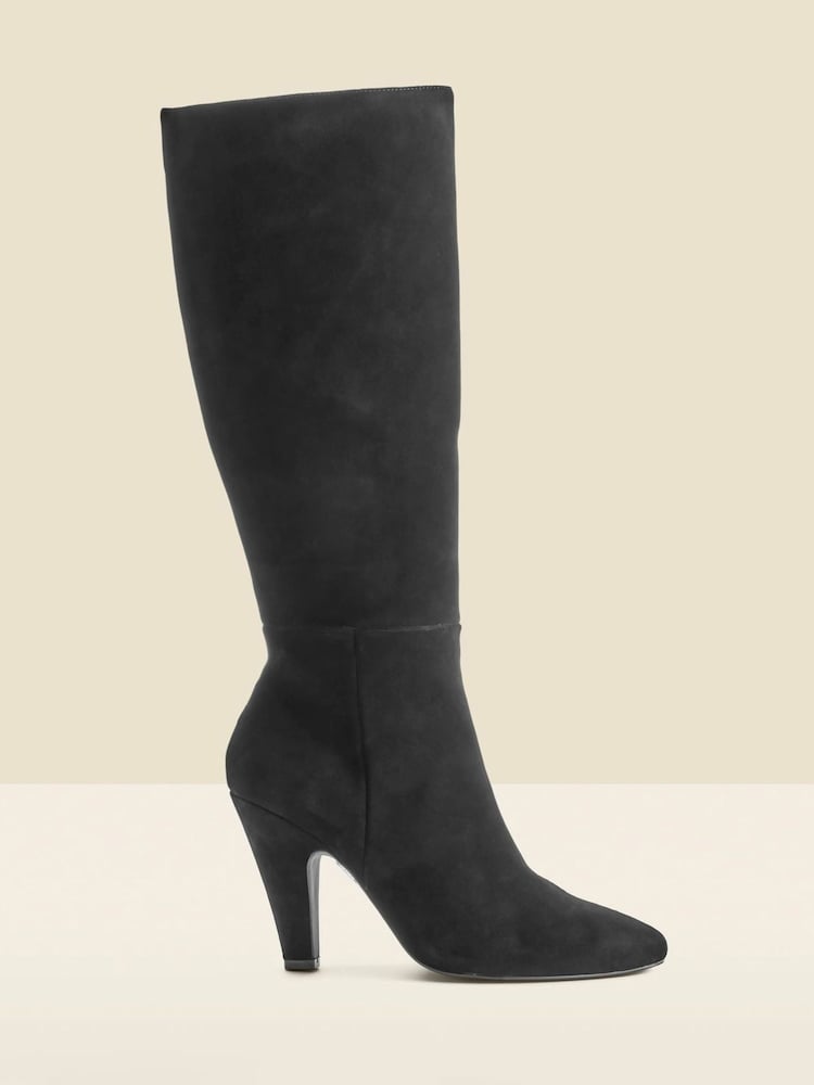 Sosandar Black Suede Knee High Heeled Boots - Image 1 of 4