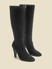 Sosandar Black Suede Knee High Heeled Boots - Image 2 of 4