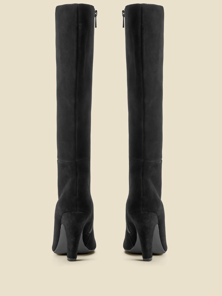 Sosandar Black Suede Knee High Heeled Boots - Image 3 of 4
