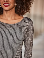 Sosandar Gold Metallic Ombre Knitted Fit and Flare Dress - Image 5 of 5