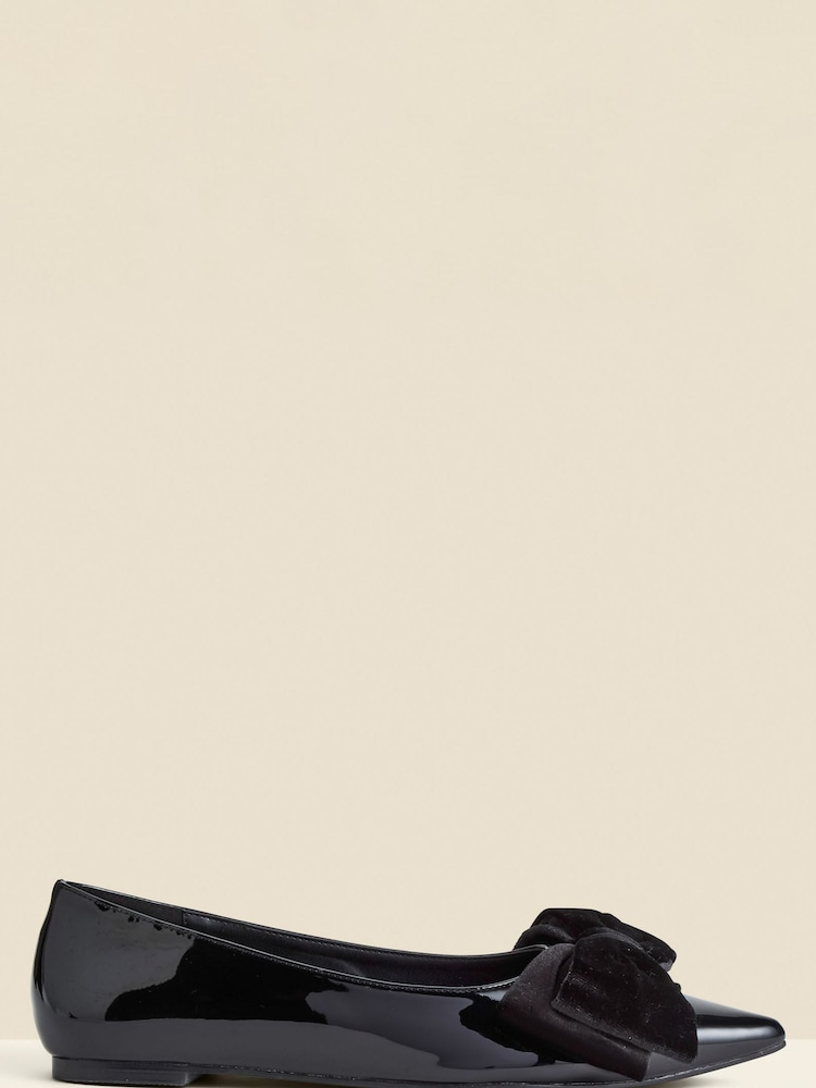Sosandar Black Patent Ballet Pumps With Velvet Bow - Image 1 of 4