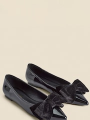 Sosandar Black Patent Ballet Pumps With Velvet Bow - Image 2 of 4