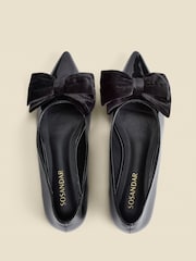 Sosandar Black Patent Ballet Pumps With Velvet Bow - Image 3 of 4
