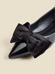 Sosandar Black Patent Ballet Pumps With Velvet Bow - Image 4 of 4