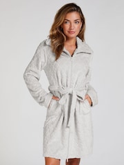 Hunkemöller Grey Zip Fleece Bathrobe - Image 1 of 5