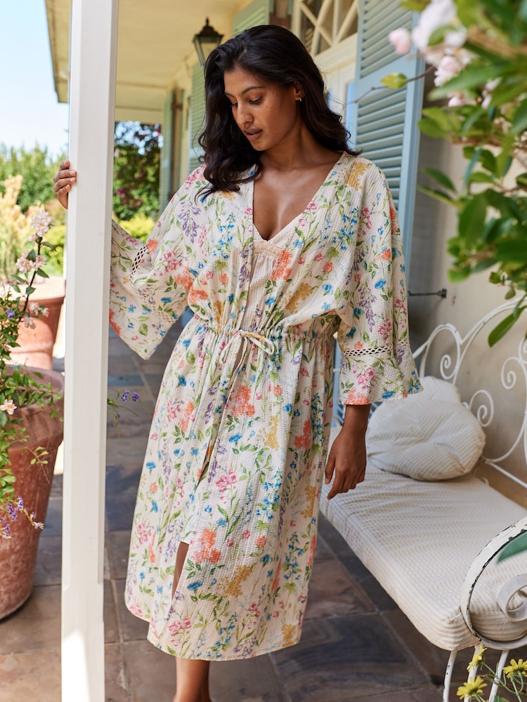 Laura Ashley Cream Elston Garden Light Weight Seer Sucker Robe - Image 1 of 8