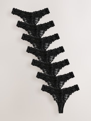 Black Thong Ultimate Comfort Lace Knickers 7 Pack - Image 1 of 10