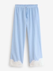 Laura Ashley Blue Stripe Long Sleeve Cotton Broderie Seer Sucker Pyjamas - Image 10 of 12
