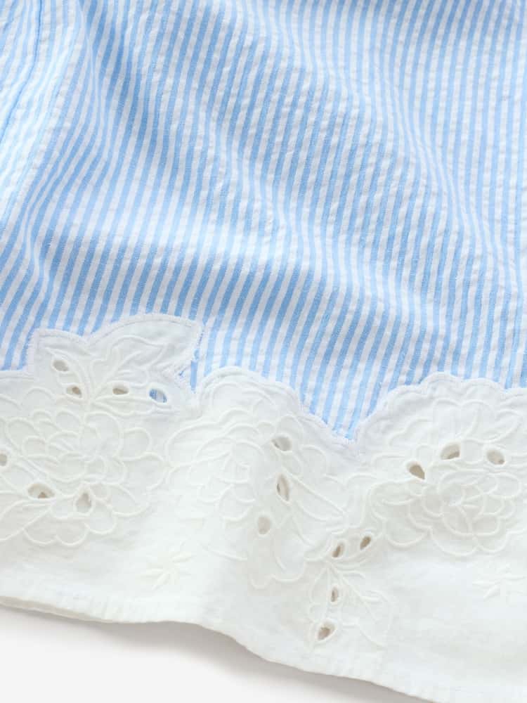 Laura Ashley Blue Stripe Long Sleeve Cotton Broderie Seer Sucker Pyjamas - Image 12 of 12