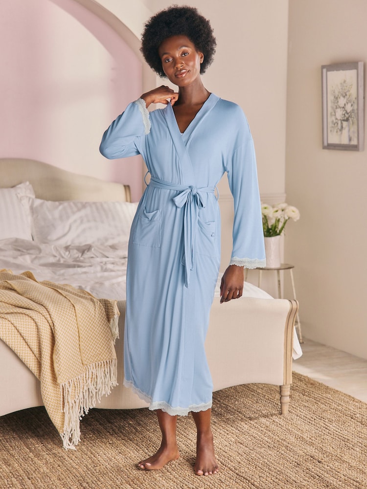 Laura Ashley Blue Modal Lace Trim Robe - Image 1 of 11