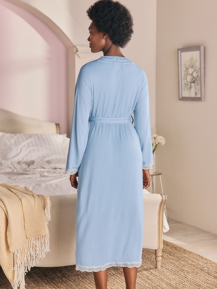 Laura Ashley Blue Modal Lace Trim Robe - Image 2 of 11