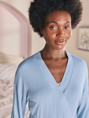 Laura Ashley Blue Modal Lace Trim Robe - Image 4 of 11