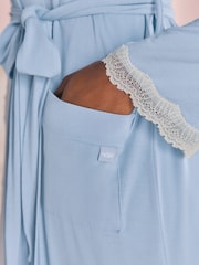 Laura Ashley Blue Modal Lace Trim Robe - Image 7 of 11