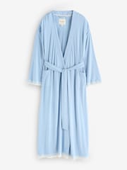 Laura Ashley Blue Modal Lace Trim Robe - Image 8 of 11