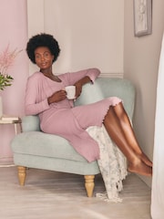 Laura Ashley Mauve Purple Ribbed Long Line Lounge Cardigan - Image 2 of 11