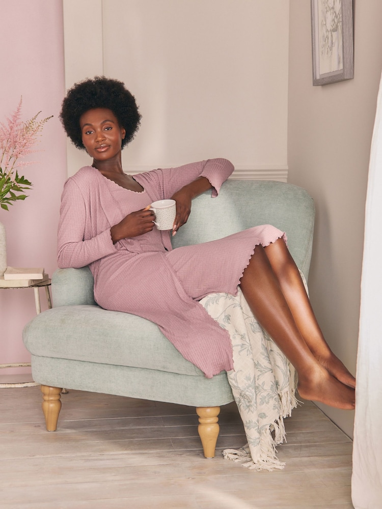 Laura Ashley Mauve Purple Ribbed Long Line Lounge Cardigan - Image 2 of 11