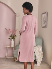 Laura Ashley Mauve Purple Ribbed Long Line Lounge Cardigan - Image 4 of 11