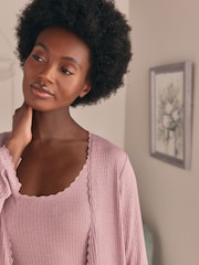 Laura Ashley Mauve Purple Ribbed Long Line Lounge Cardigan - Image 5 of 11