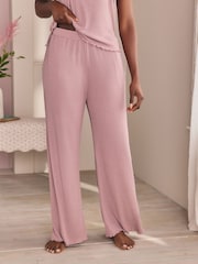 Laura Ashley Mauve Ribbed Wide Leg Lounge Trousers - Image 1 of 7
