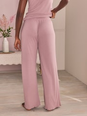 Laura Ashley Mauve Ribbed Wide Leg Lounge Trousers - Image 2 of 7