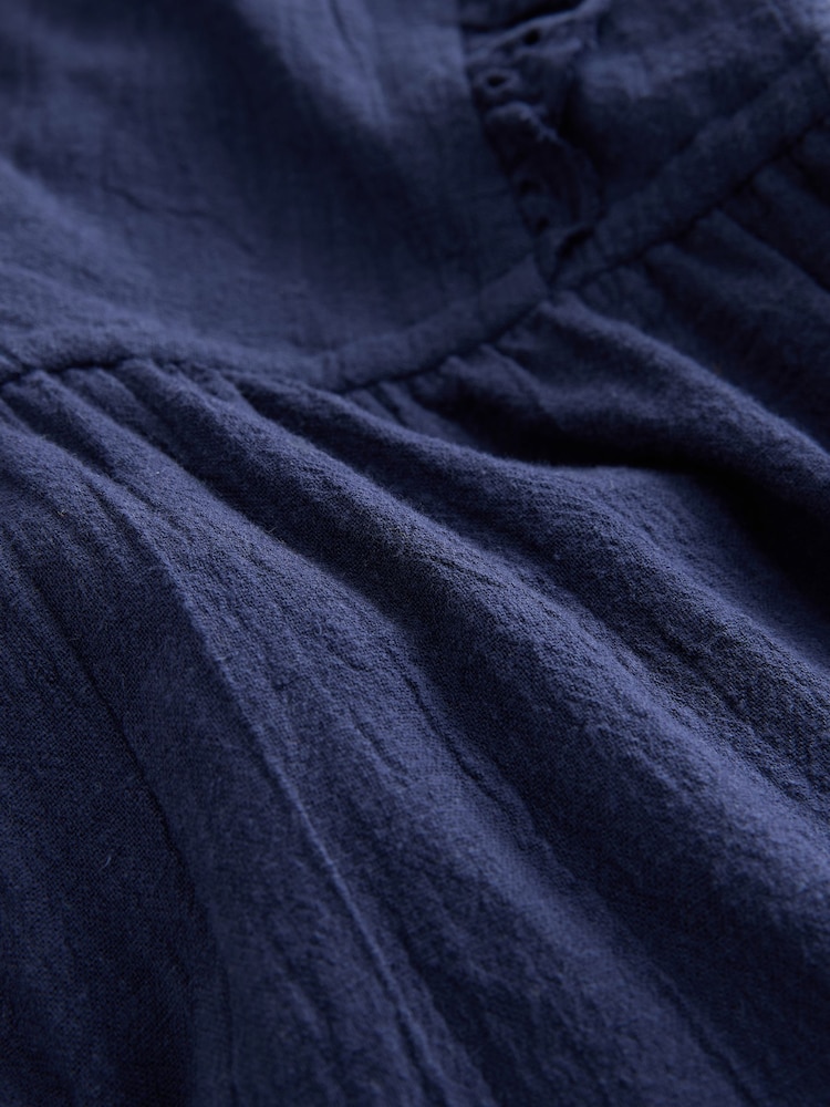 Laura Ashley Navy Cotton Frill Tie Front Maxi Length Kaftan - Image 9 of 9