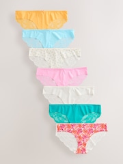 Tropical Print Brazilian Lace Back NVPL Knickers 7 Pack - Image 1 of 9