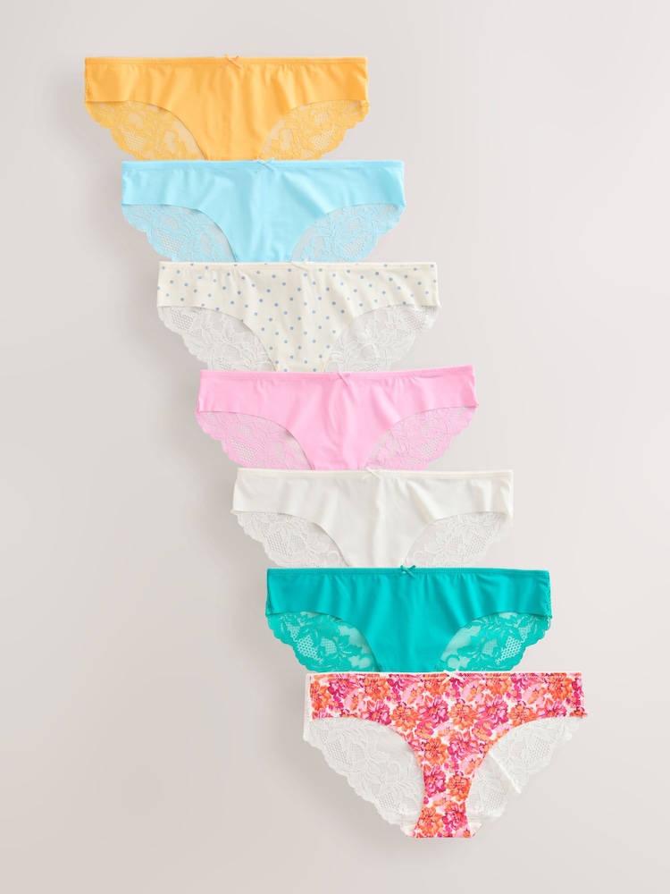 Tropical Print Brazilian Lace Back NVPL Knickers 7 Pack - Image 1 of 9