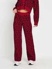 PixieGirl Petite Red Leopard Print Wide Leg Trousers - Image 1 of 4