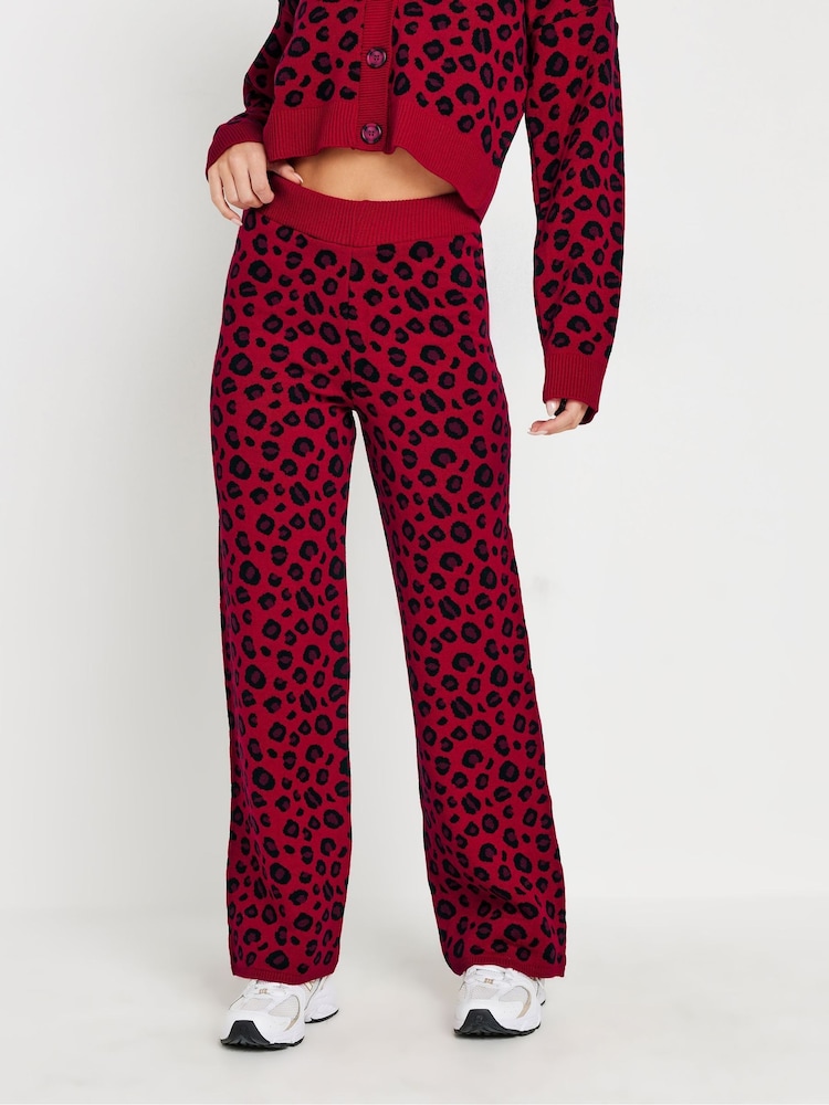 PixieGirl Petite Red Leopard Print Wide Leg Trousers - Image 1 of 4