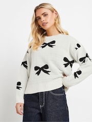 PixieGirl Petite White Bow Heart Jumper - Image 1 of 5