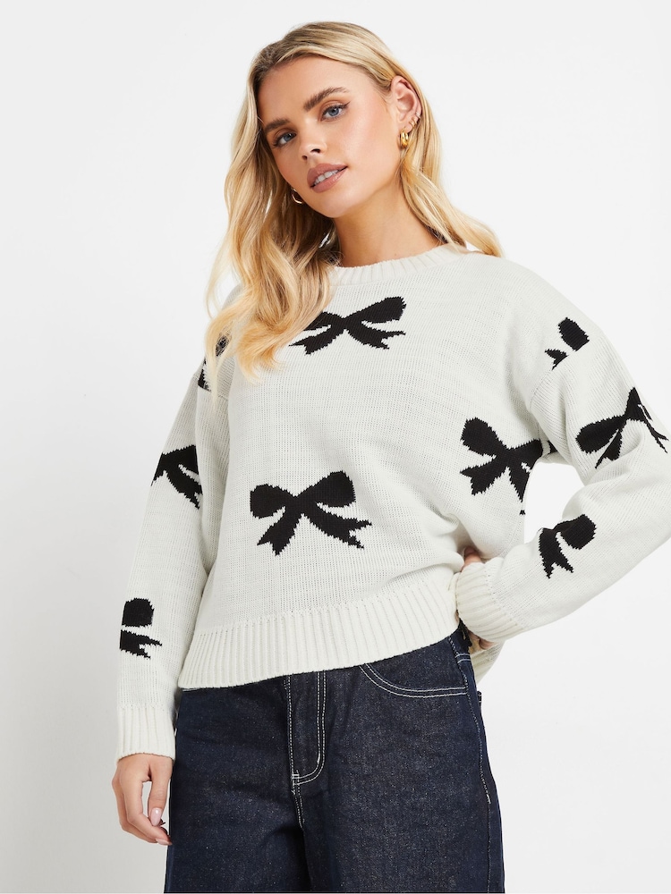 PixieGirl Petite White Bow Heart Jumper - Image 1 of 5