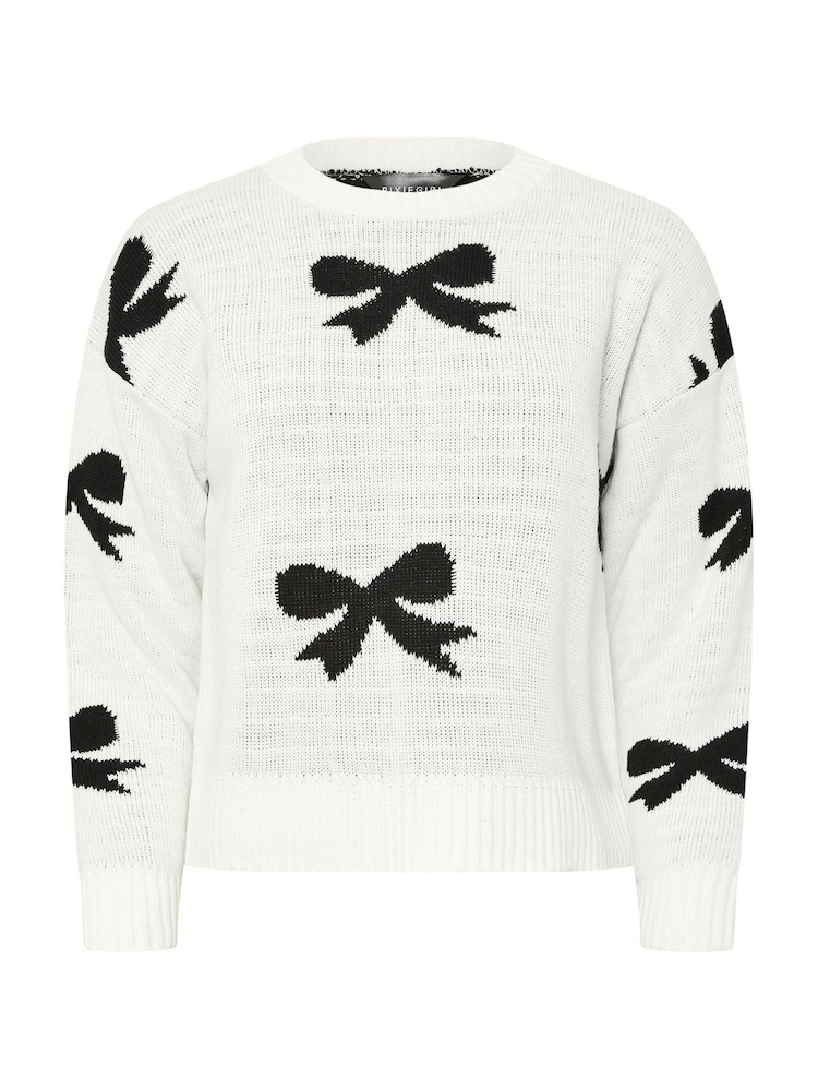 PixieGirl Petite White Bow Heart Jumper - Image 5 of 5