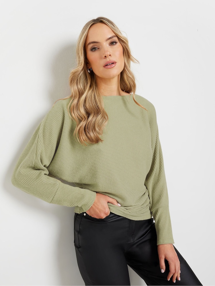 Long Tall Sally Green Ribbed Soft Touch Batwing Top - Image 1 of 5