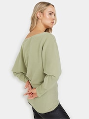 Long Tall Sally Green Ribbed Soft Touch Batwing Top - Image 4 of 5