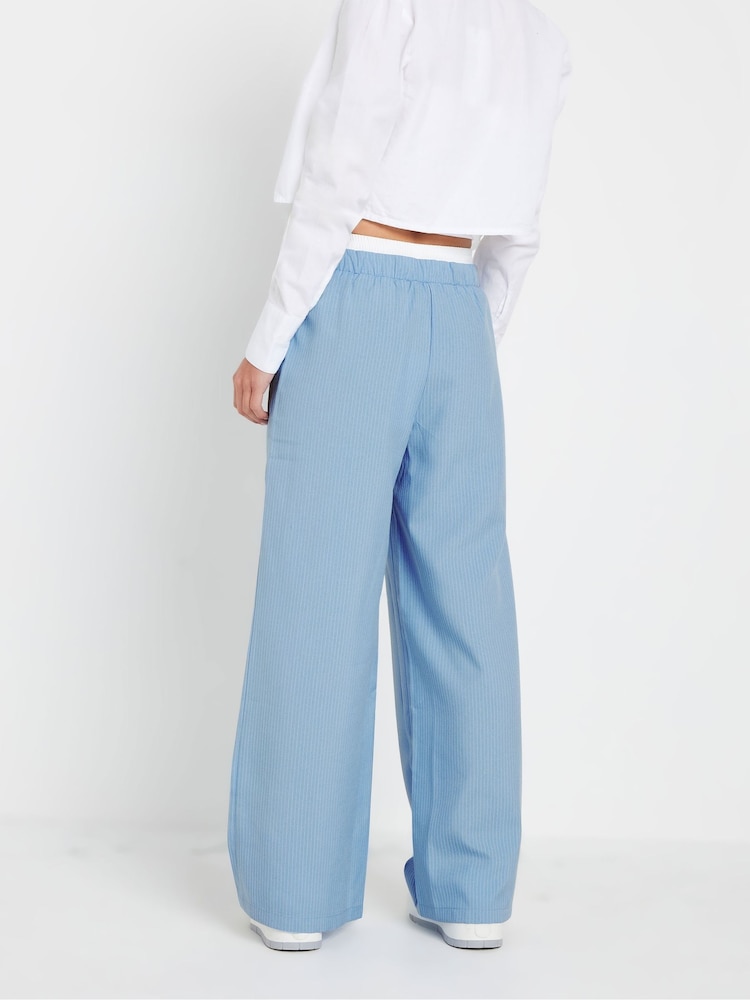 PixieGirl Petite Blue Boxer Pinstripe Wide Leg Trousers - Image 2 of 5 PixieGirl Petite Blue Boxer Pinstripe Wide Leg Trousers - Image 2 of 5