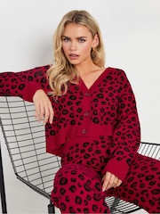 PixieGirl Petite Red Leopard Print Knitted Cardigan - Image 1 of 5