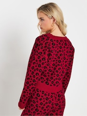 PixieGirl Petite Red Leopard Print Knitted Cardigan - Image 3 of 5