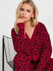 PixieGirl Petite Red Leopard Print Knitted Cardigan - Image 4 of 5