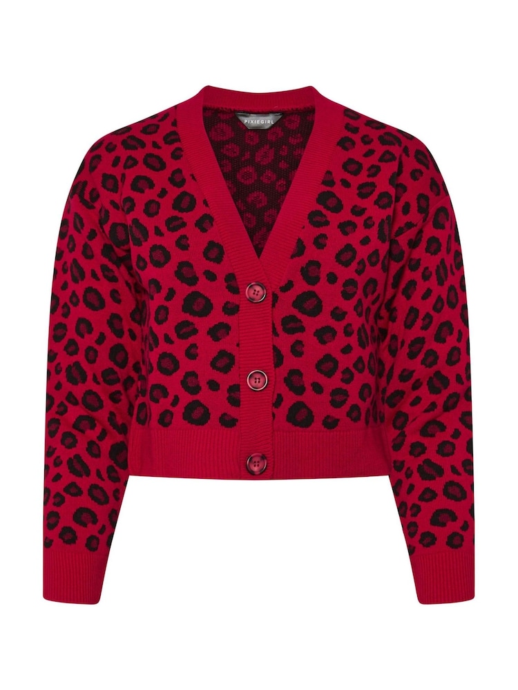 PixieGirl Petite Red Leopard Print Knitted Cardigan - Image 5 of 5