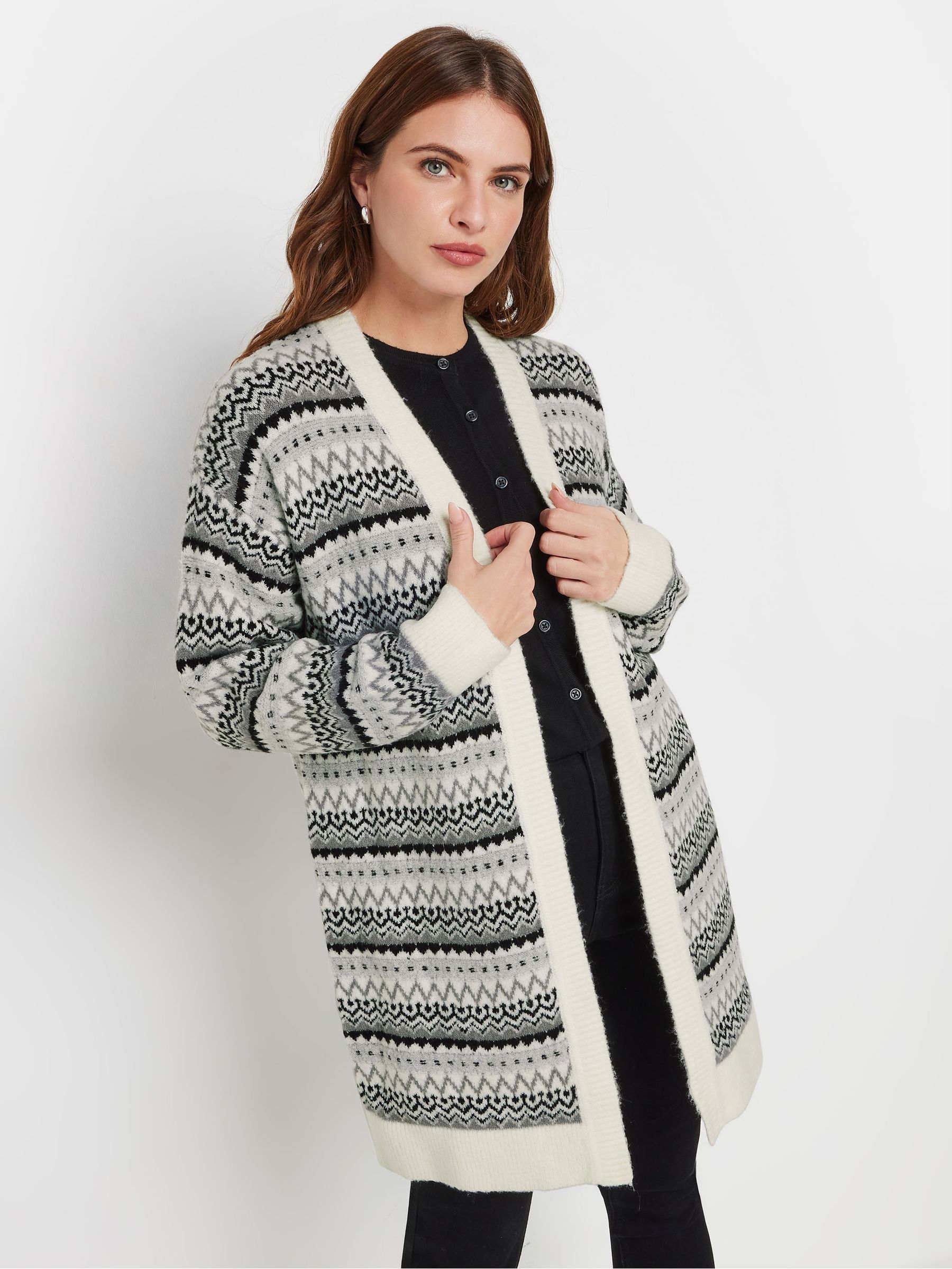M & Co Women's White Edge To Edge Fairisle Cardigan - Image 1