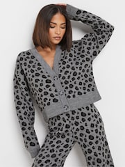 PixieGirl Petite Grey Leopard Print Knitted Cardigan - Image 2 of 5