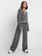 PixieGirl Petite Grey Leopard Print Knitted Cardigan - Image 3 of 5