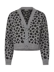 PixieGirl Petite Grey Leopard Print Knitted Cardigan - Image 5 of 5