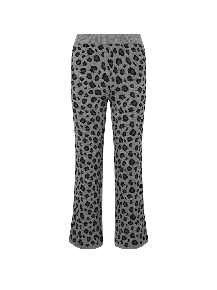PixieGirl Petite Grey Leopard Print Wide Leg Trousers - Image 5 of 5