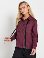 PixieGirl Petite Red Crochet Trim Tie Neck Blouse - Image 2 of 6