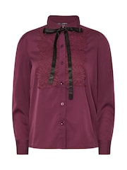 PixieGirl Petite Red Crochet Trim Tie Neck Blouse - Image 6 of 6