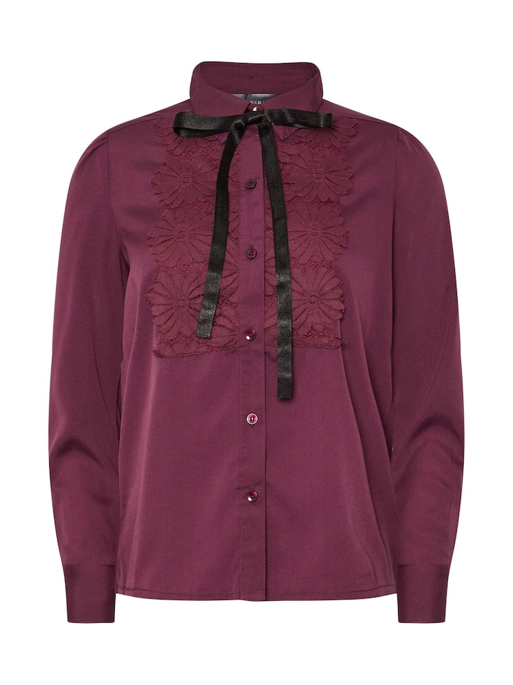 PixieGirl Petite Red Crochet Trim Tie Neck Blouse - Image 6 of 6